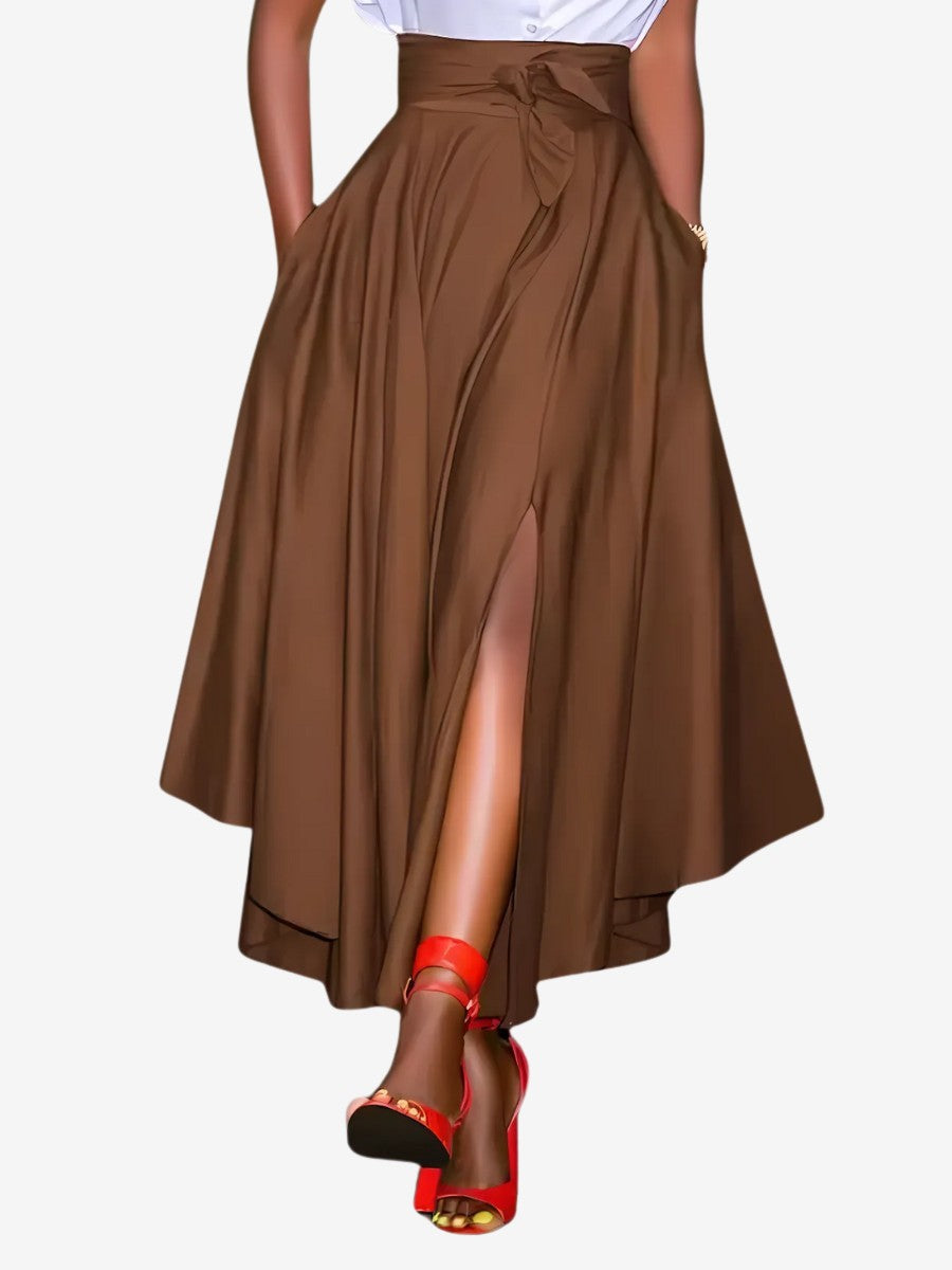 modele de Jupe Longue Vintage marron caramel avec fente
