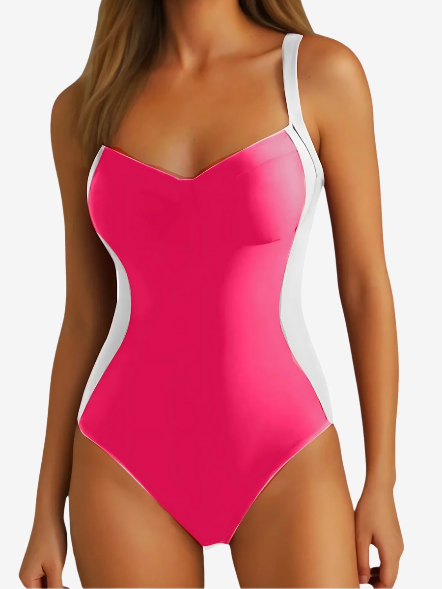 Maillot De Bain 1 Pièce Ventre Plat rose vue de face amincissant