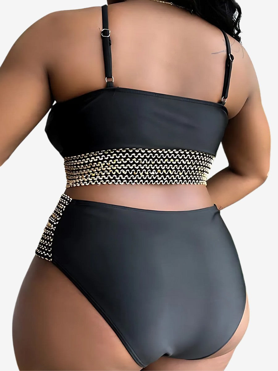 Maillot de Bains 2 Pièces Grande Taille noir vus de dos avec bretelles reglables