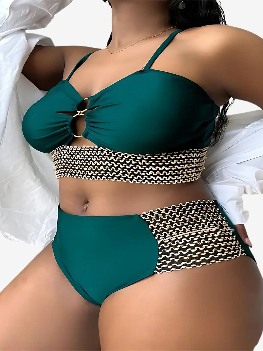 Maillot de Bains 2 Pièces Grande Taille vert costa rica pour un effet chic et galbant