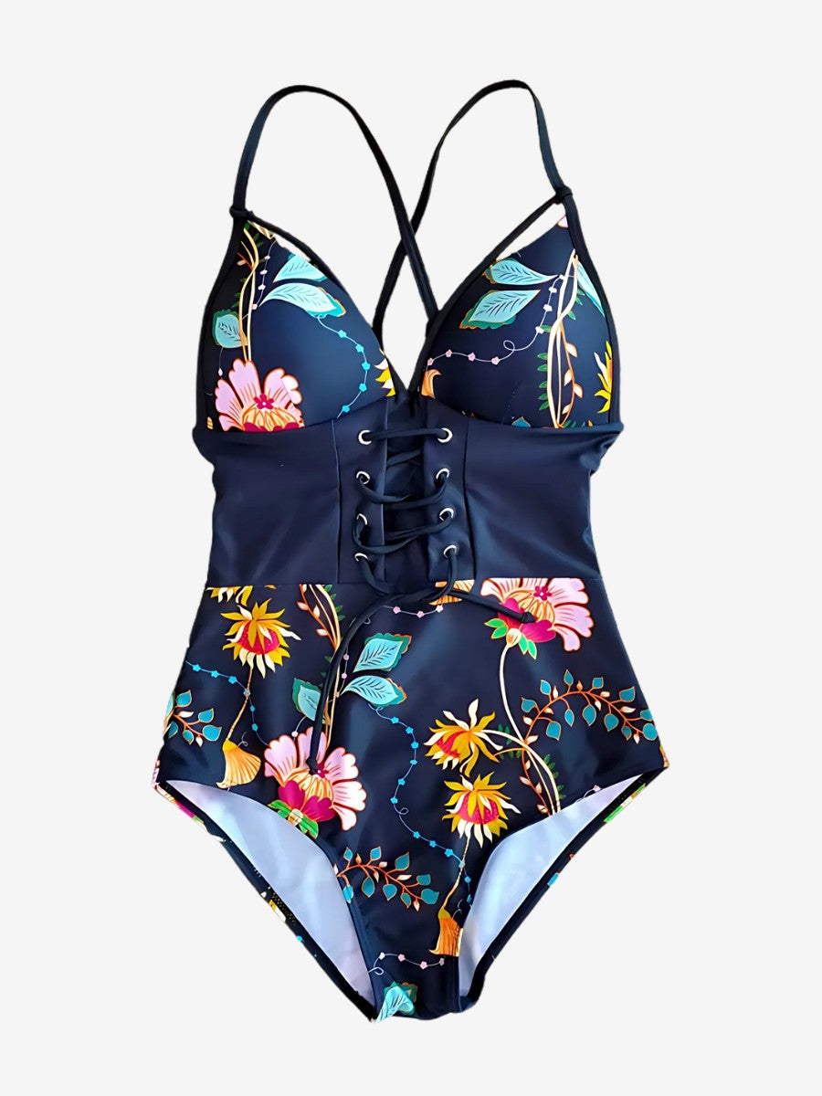 Femme Ronde Maillot de Bain 2 Piece Style bleu marine fleuri taille S a XXL