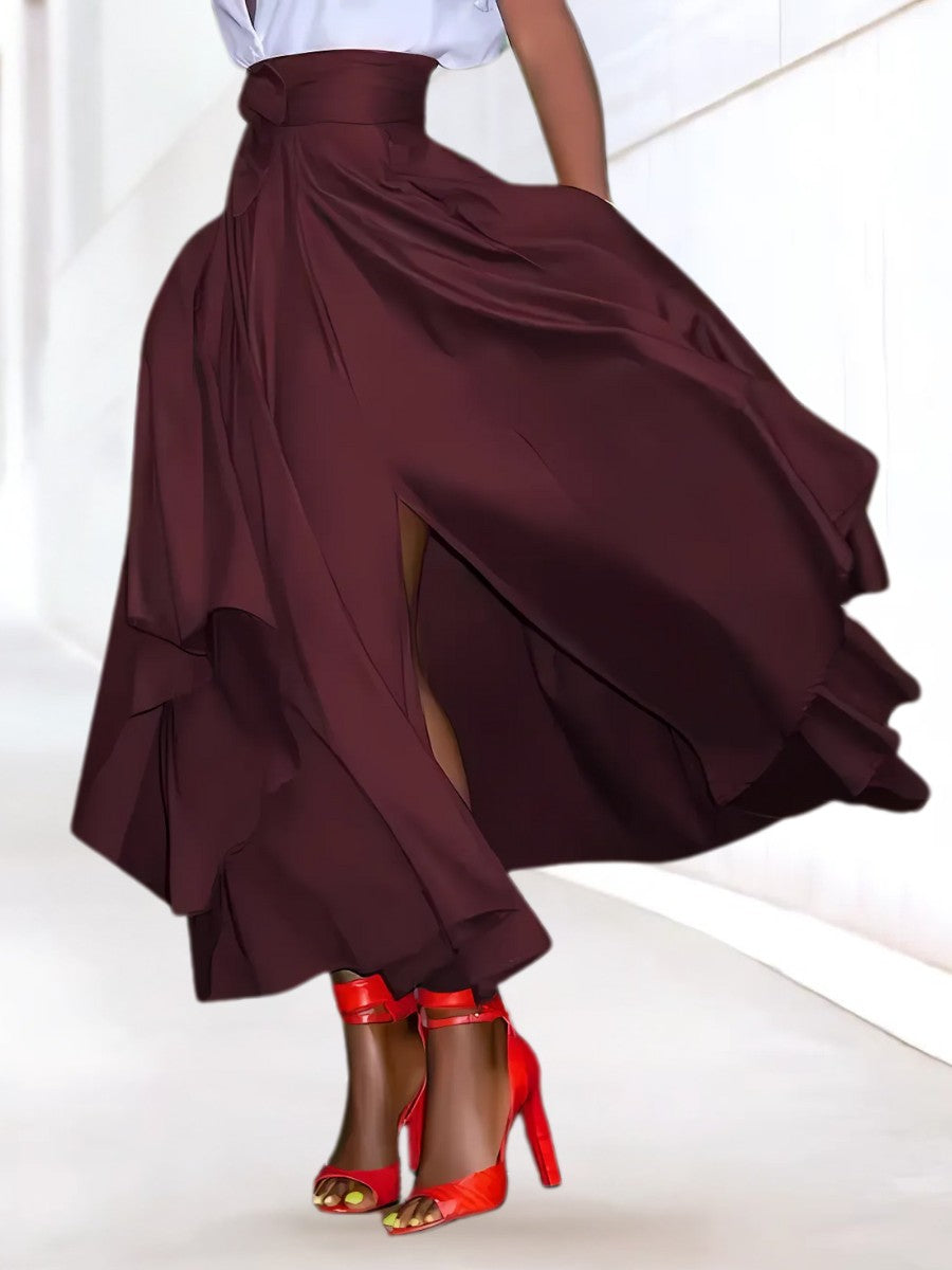 modele de Jupe Longue Vintage rouge avec fente