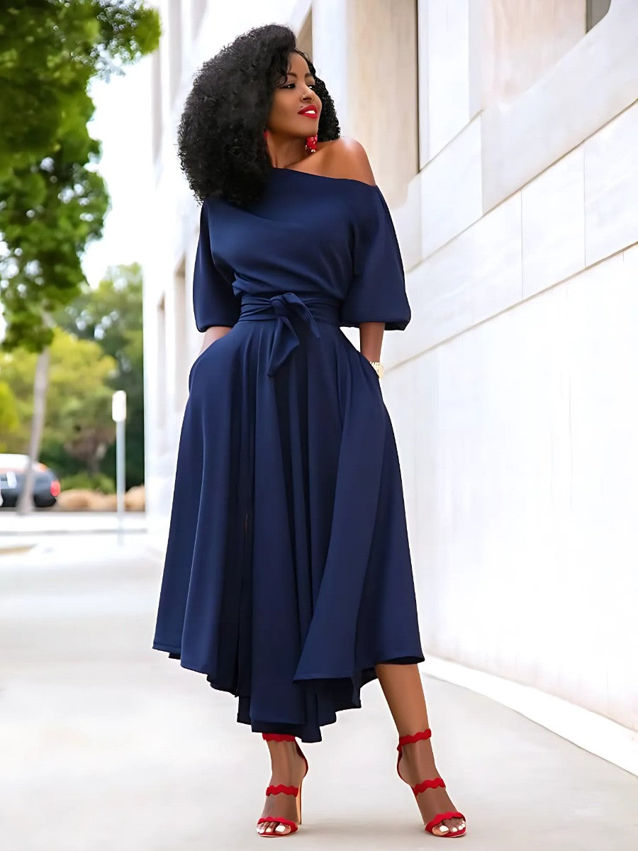 Jupe Longue Vintage bleu femme qui pose