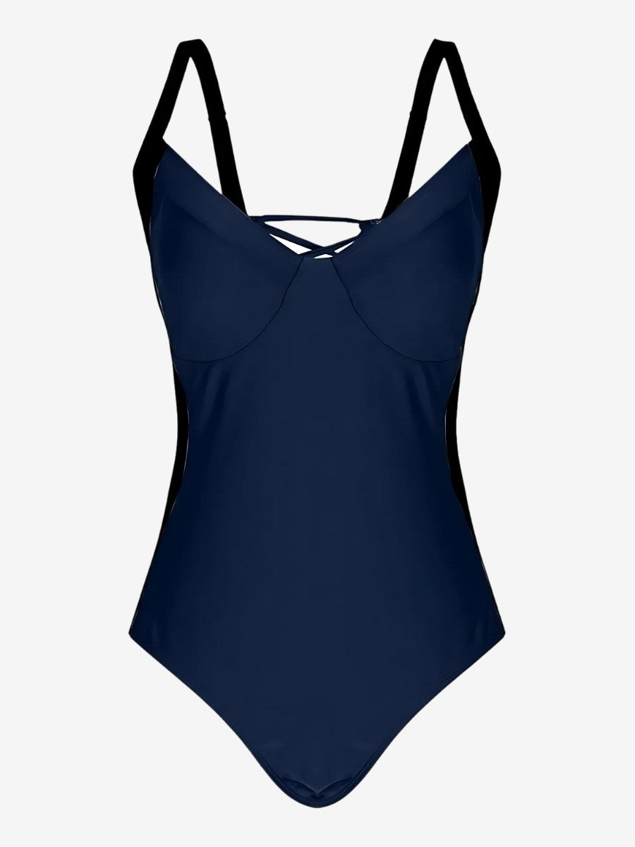 Maillot De Bain 1 Pièce Ventre Plat bleu marine vue de face avec coussinets integrés