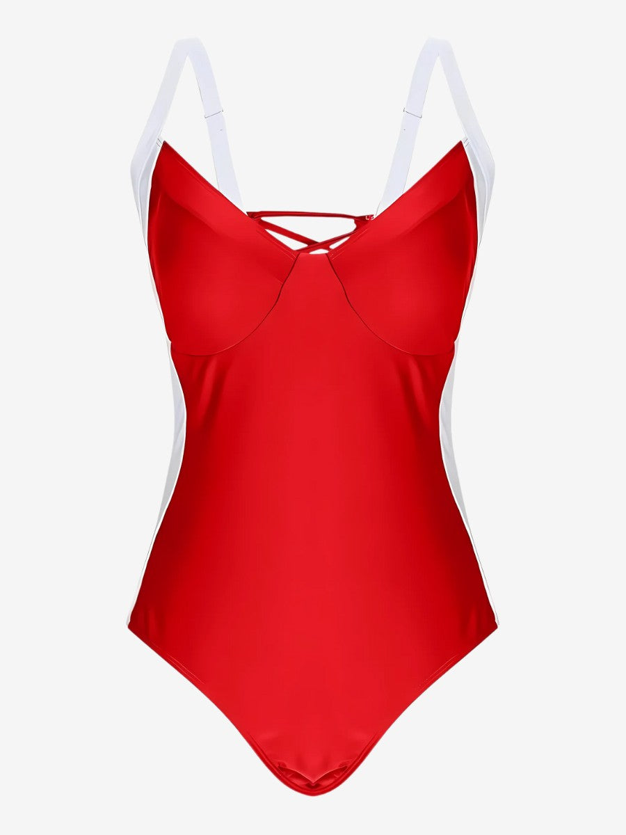 Maillot De Bain 1 Pièce Ventre Plat rouge vue de face avec maintien pour la poitrine