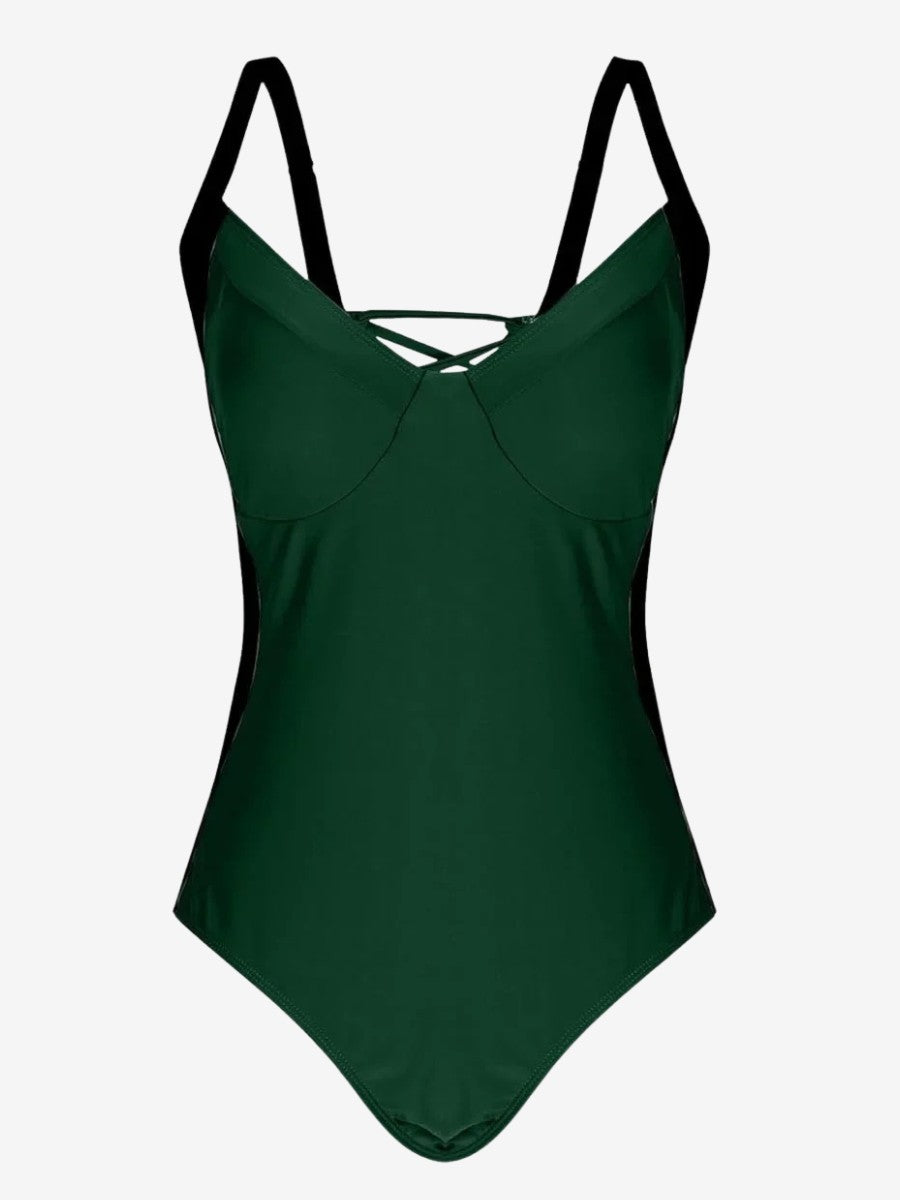 Maillot De Bain 1 Pièce Ventre Plat vert vue de face pour s'offrir un corps de rêve