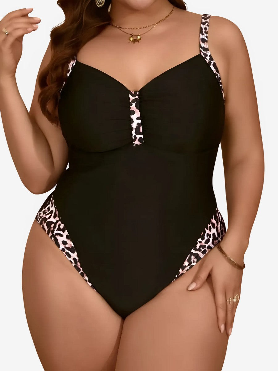 Maillot De Bain Gainant Ventre Plat noir léopard pour un effet culotte taille basse mais affinant la taille