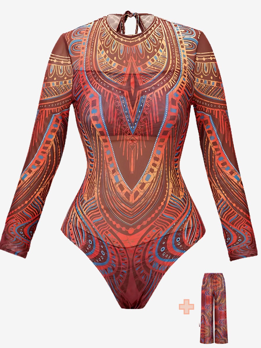 Maillot de Bain Pin Up bleu clair et orange pour allier transparence et elegance