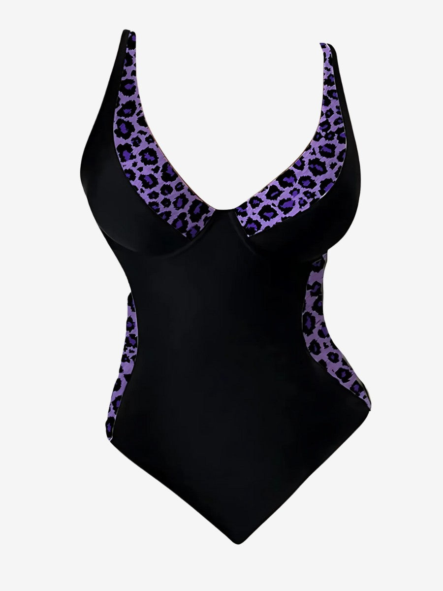 Maillot de Bain Vintage Femme violet sculptante et amincissant grace au mélange de tissus